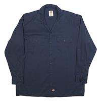 DICKIES Mens Navy Blue Cotton Blend Work Shirt Long Sleeve L Heavy Duty - L Regular