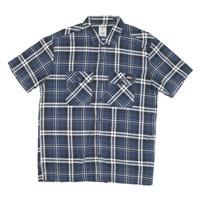 DICKIES Mens Blue & White Plaid Short Sleeve Shirt L Cotton Blend Casual - L Regular