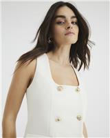 River Island Womens Cream Polyamide/Elastane Collarless Waistcoat Size 14