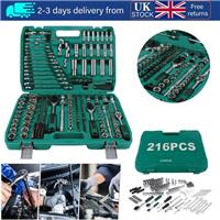 216 PCS Socket Set 1/4 3/8 1/2 Spanner Drive Ratchet Wrench Mechanic Tool Kit