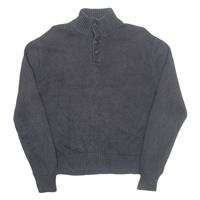 POLO RALPH LAUREN Mens Jumper Grey Button Neck Tight Knit M - M Regular