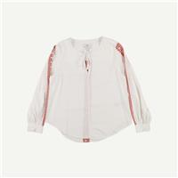 M&S Womens White Linen Blend Round neck Long sleeved Women Top Size 10