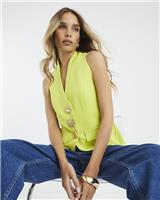 River Island Womens Green Scuba Collarless Waistcoat Size L