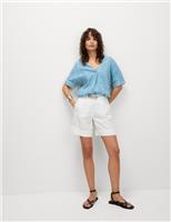 Marks & Spencer Womens Blue Linen Short sleeved Women Blouse Size 24 - M&S