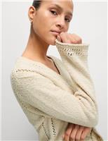 Marks & Spencer Womens Beige Cotton V-Neck Long sleeved Women Jumper Size XS