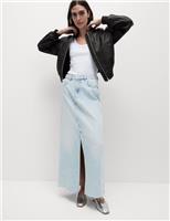 Marks & Spencer Womens Blue Cotton Maxi Split Women Skirt Size 14 - M&S