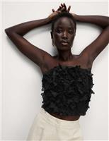 M&S Womens Black Cotton Off-Shoulder Floral Sleeveless Bandeau Women Top Size 16