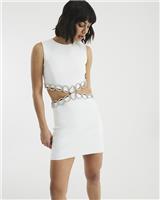 River Island Womens White Cotton Mini Cut-out Dress Size 16