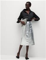 Marks & Spencer Womens Silver Metallic Midi A Line Skirt Size 10 - M&S