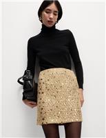 Marks & Spencer Womens Gold Synthetic Sequin Mini A Line Skirt Size 18 - M&S