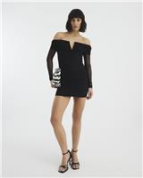 River Island Womens Black Midi Bardot Mesh Dress Size 10