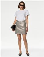 Marks & Spencer Womens Brown Cotton Metallic Mini Skater Skirt Size 16 - M&S