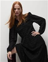 Marks & Spencer Womens Black Synthetic Midi Tiered Dress Size 6 - M&S