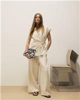 River Island Womens Brown Linen Flared Trousers Size 18