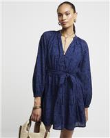 River Island Womens Navy Mini A line Broderie Dress Size 10