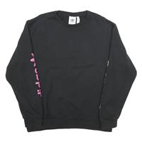 ADIDAS Mens Black Crew Neck Sweatshirt L Pink Logo Graphic Print - L Regular