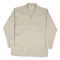 DICKIES Mens Beige Work Shirt M Cotton Blend Long Sleeve Button Front - M Regular
