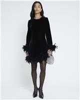 River Island Womens Black Mini Shift Velvet Dress 10 Petite