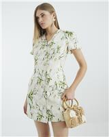 River Island Womens Cream Linen Short Dress Size 16