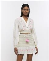 River Island Womens Beige Cotton A Line Skirt Size M