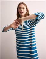 M&S - Jaeger Womens Multi Coloured Wool Midi T-shirt-dress Striped Dress Size M