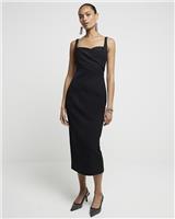 River Island Womens Black Midi A line Scuba Dress Size 14