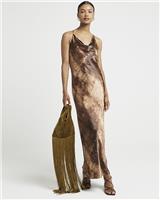 River Island Womens Brown Midi Slip Satin Dress Size 14