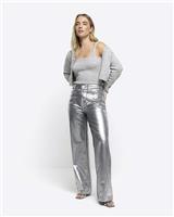 River Island Womens Silver Denim Straight Jeans 8 S