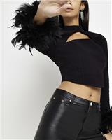 River Island Womens Black Bengaline Long sleeved Croptop Top Size 14