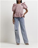 River Island Womens Pink Mesh Short sleeved Top Size 12