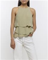 River Island Womens Khaki Crepe Sleeveless Shell Top Size 10