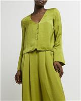 River Island Womens Green Satin Long sleeved Croptop Top Size 10