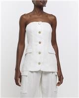 River Island Womens White Cotton Sleeveless Bandeau Top Size 10