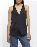 River Island Womens Black Satin Sleeveless Tank Top Size 10