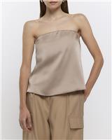 River Island Womens Beige Satin Sleeveless Bandeau Top Size 8