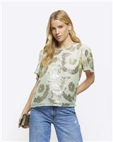 River Island Womens Green Short sleeved T-shirt Size 12