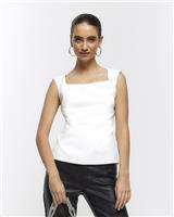River Island Womens White Crepe Sleeveless Shell Top Size 8