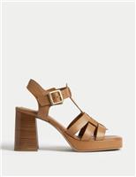 Marks & Spencer Womens Brown Leather T-bar Sandals Size UK 8 - M&S