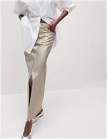 Marks & Spencer Womens Gold Cotton Metallic Maxi A Line Skirt Size 8 - M&S