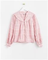 Oliver Bonas Womens Pink Cotton V-Neck Long sleeved Top Size 18