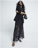 River Island Womens Black Satin Midi A Line Skirt 14 Petite