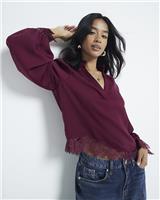 River Island Womens Red Crepe Long sleeved Shirt 12 Petite