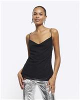 River Island Womens Black Chiffon Sleeveless Camis Top Size 8