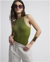 River Island Womens Green Striped Short sleeved Body Top Size M/L