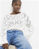 River Island Womens White Cotton Long sleeved Top Size 8