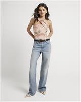 River Island Womens Pink Mesh Sleeveless Body Top Size 10