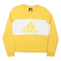 ADIDAS Womens Yellow & White Logo Crew Neck L Sweatshirt Cotton Blend Casual - L Regular