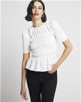 River Island Womens Beige Crepe Short sleeved Top Size 10