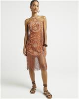 River Island Womens Brown Midi Halter Neck Dress Size 8