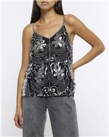 River Island Womens Black Sequin Sleeveless Camis Top Size 10
